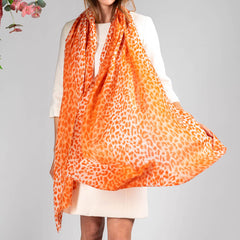 PRE ORDER: Coral Leopard Print Cashmere and Silk Wrap