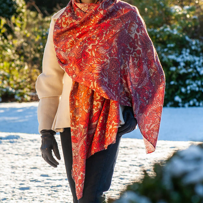 PRE ORDER: The Liberty ‘Strawberry Thief’ Quartet - Coral Cashmere and Silk Wrap