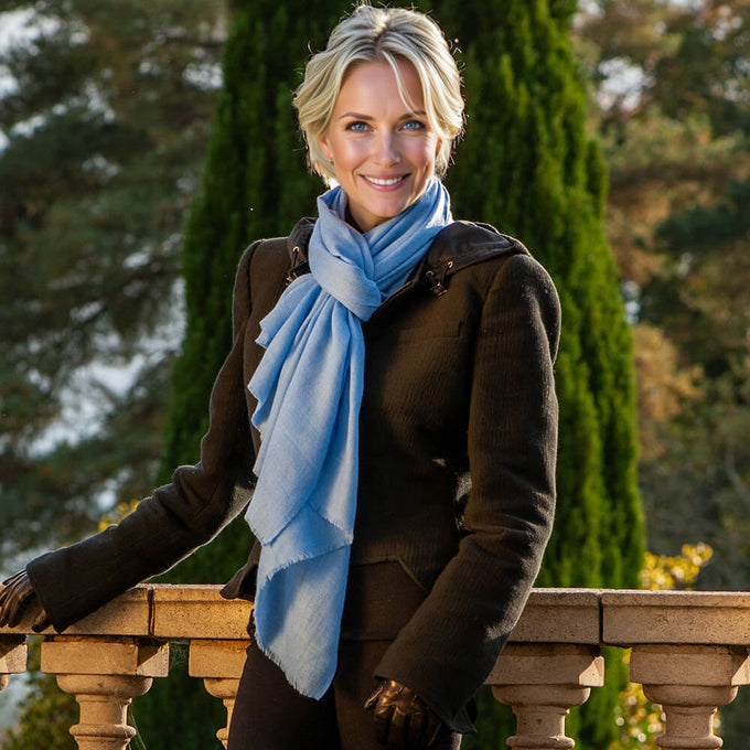 Cornflower Blue Cashmere and Silk Wrap