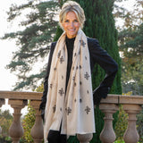 Hand Embroidered Pashmina Cashmere Shawl - Cream & Black