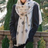 Hand Embroidered Pashmina Cashmere Shawl - Cream & Black