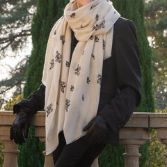 Hand Embroidered Pashmina Cashmere Shawl - Cream & Black