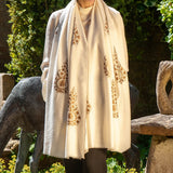 Hand Embroidered Pashmina Cashmere Shawl - Ivory & Brown