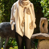 Hand Embroidered Pashmina Cashmere Shawl - Ivory & Brown
