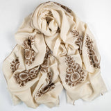 Hand Embroidered Pashmina Cashmere Shawl - Ivory & Brown