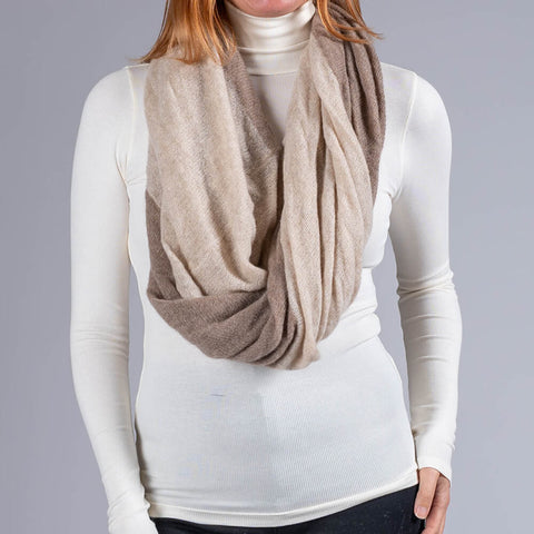 Light Brown and Beige Double Sided Long Cashmere Snood