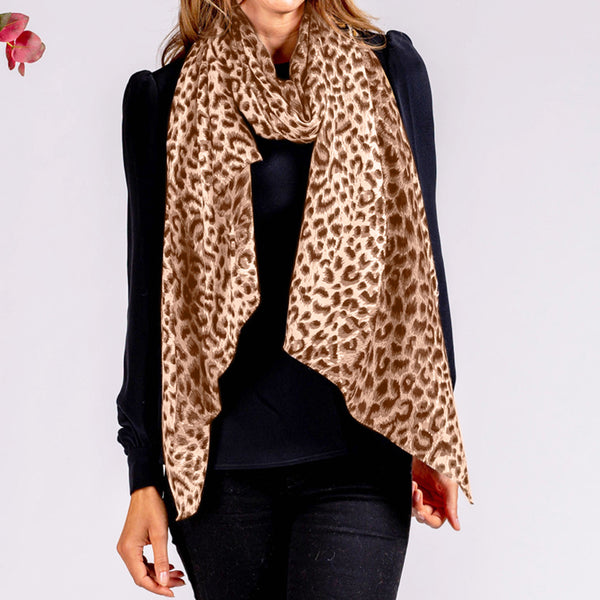 Caramel Leopard Print Cashmere and Silk Scarf