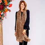 Caramel Leopard Print Cashmere and Silk Scarf