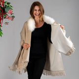 Almond and Ivory Cashmere Cape with Cashmere Fur Trim