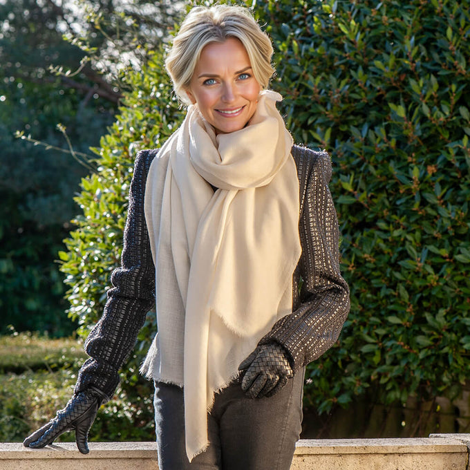 Classic Ivory Cashmere and Silk Oversize Wrap