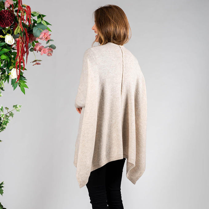 Beige Cashmere Sleeved Cape