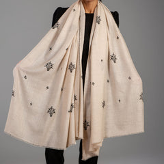 Hand Embroidered Pashmina Shawl - Natural & Black
