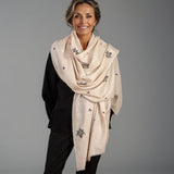 Hand Embroidered Pashmina Shawl - Natural & Black