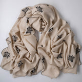 Hand Embroidered Pashmina Shawl - Natural & Black