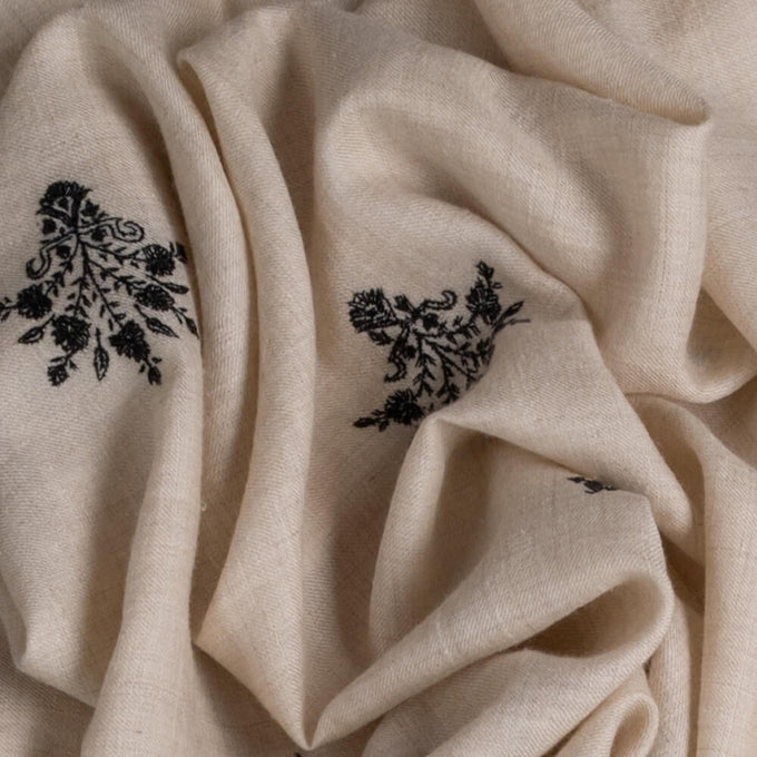 Hand Embroidered Pashmina Shawl - Natural & Black