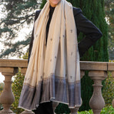Hand Embroidered Pashmina Cashmere Shawl - Natural & Grey