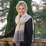 Hand Embroidered Pashmina Cashmere Shawl - Natural & Grey