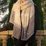 Hand Embroidered Pashmina Cashmere Shawl - Natural & Grey
