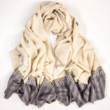 Hand Embroidered Pashmina Cashmere Shawl - Natural & Grey