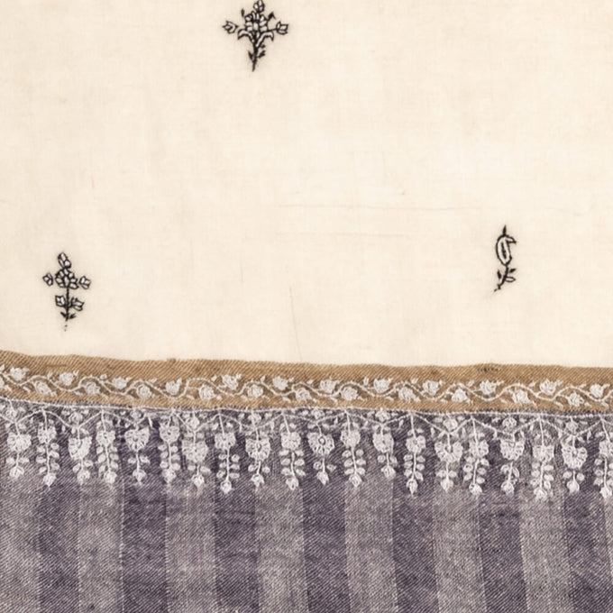 Hand Embroidered Pashmina Cashmere Shawl - Natural & Grey