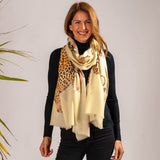 Cream Cashmere and Silk Leopard Print Scarf