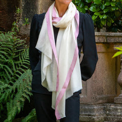 Ivory Cashmere and Silk Wrap with Rose Pink Silk Border