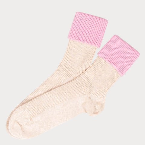 Ladies Parchment and Ballet Pink Cashmere Socks