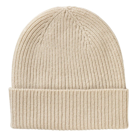 Cream Rib Knit Cashmere Beanie