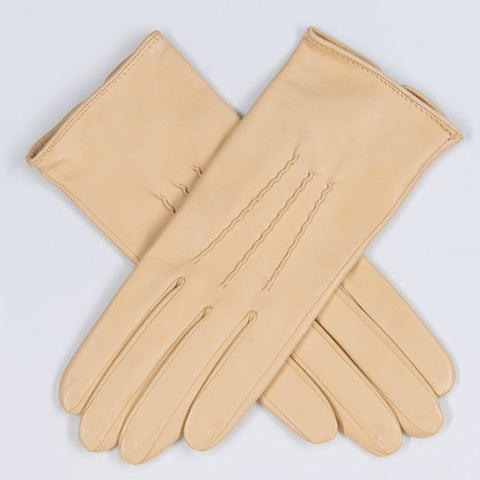 Cream Silk Lined Italian Leather Gloves