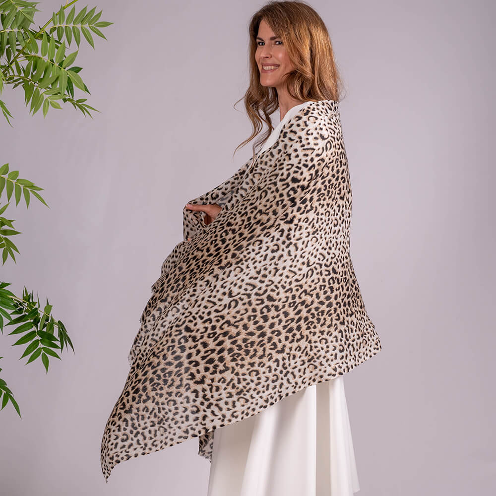 Dappled Leopard Print Cashmere and Silk Scarf