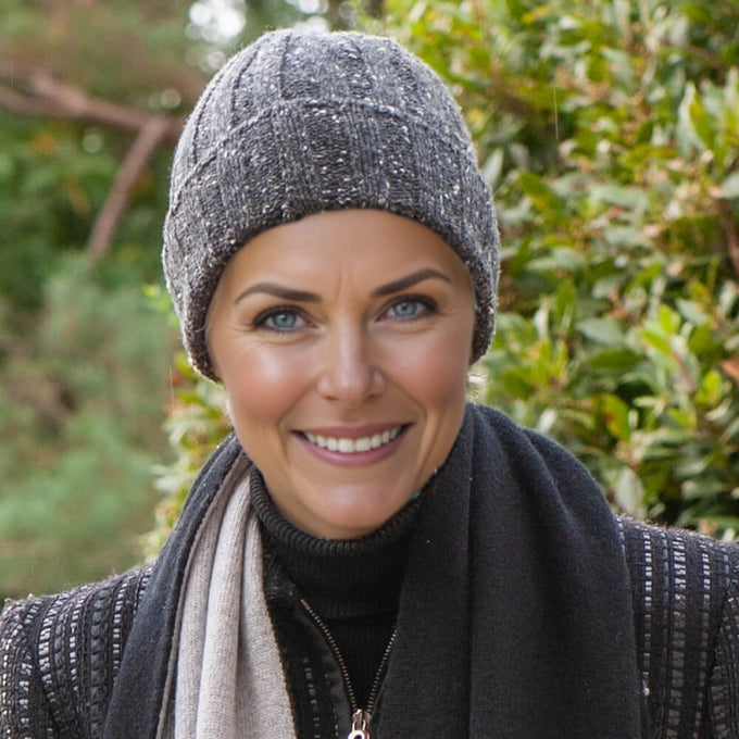 Charcoal Grey Flecked Italian Cashmere Beanie
