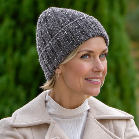 Charcoal Grey Flecked Italian Cashmere Beanie
