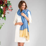 Denim Blue and Ecru Cashmere Ring Shawl