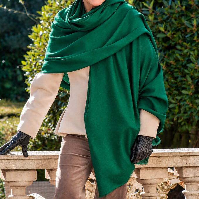 Emerald Green Cashmere and Silk Oversize Wrap