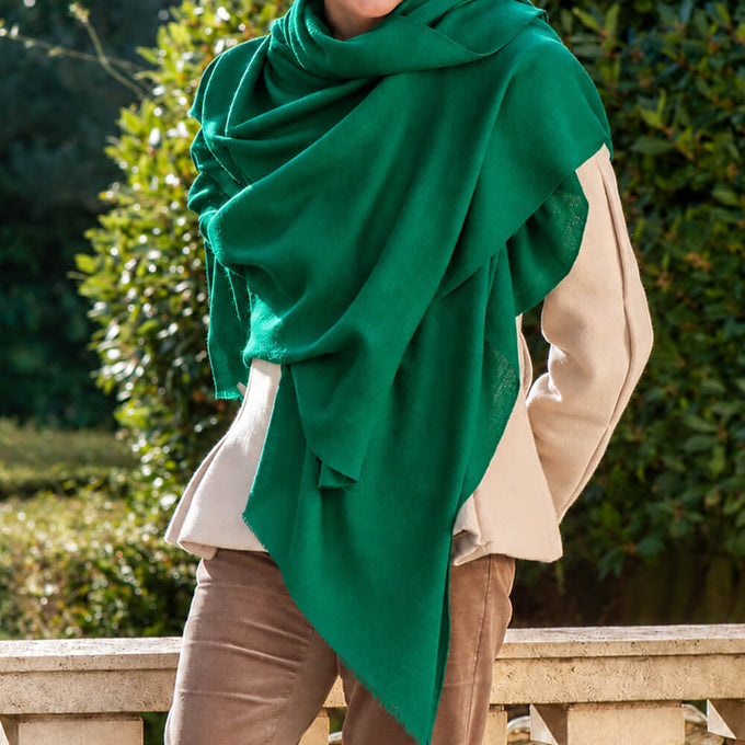 Emerald Green Cashmere and Silk Oversize Wrap