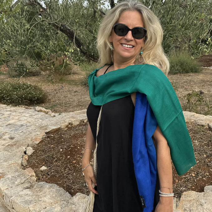 Emerald to Sapphire Cashmere and Silk Wrap