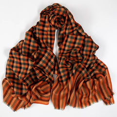 Fitzwilliam Orange and Black Check Silk and Wool Scarf