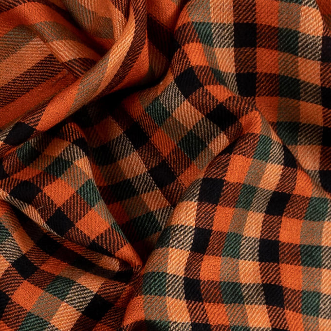 Fitzwilliam Orange and Black Check Silk and Wool Scarf