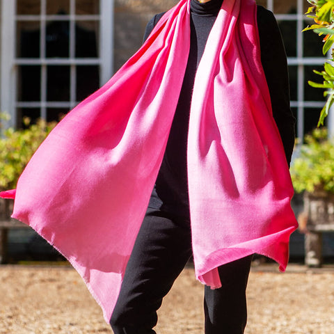 Pretty Flamingo Shaded Pink Cashmere and Silk Wrap