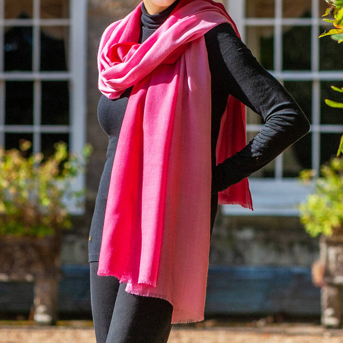 Pretty Flamingo Shaded Pink Cashmere and Silk Wrap