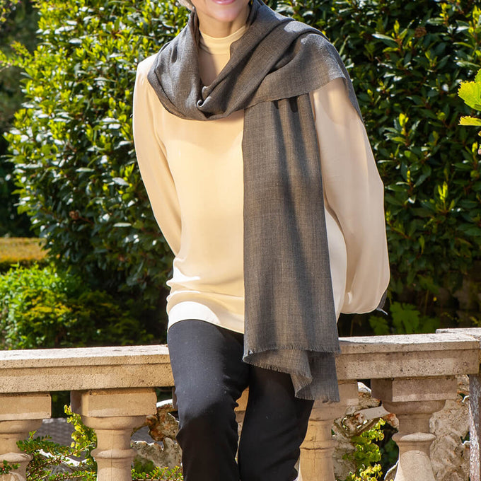 The Tonal Shades - Graphite Mist Cashmere and Silk Wrap