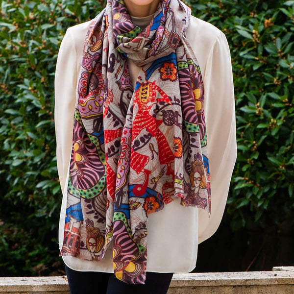 PRE ORDER: The Liberty Grayson Perry Trio - Taupe Cashmere and Silk Wrap