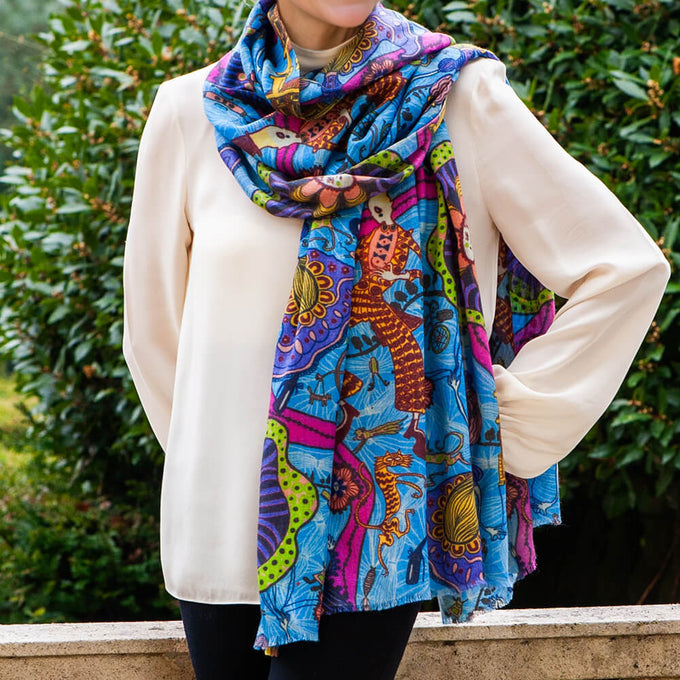 PRE ORDER: The Liberty Grayson Perry Trio - Blue Cashmere and Silk Wrap