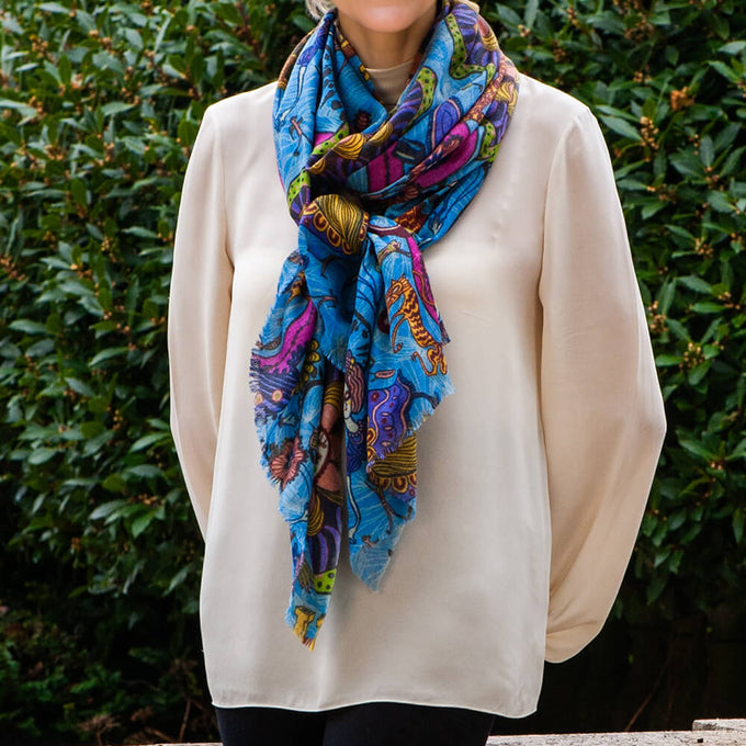 PRE ORDER: The Liberty Grayson Perry Trio - Blue Cashmere and Silk Wrap