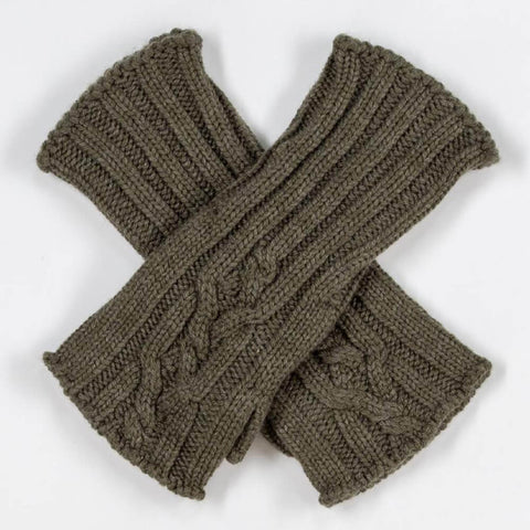 Dark Olive Cable Knit Cashmere Wrist Warmers