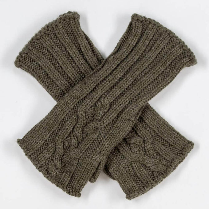 Dark Olive Cable Knit Cashmere Wrist Warmers