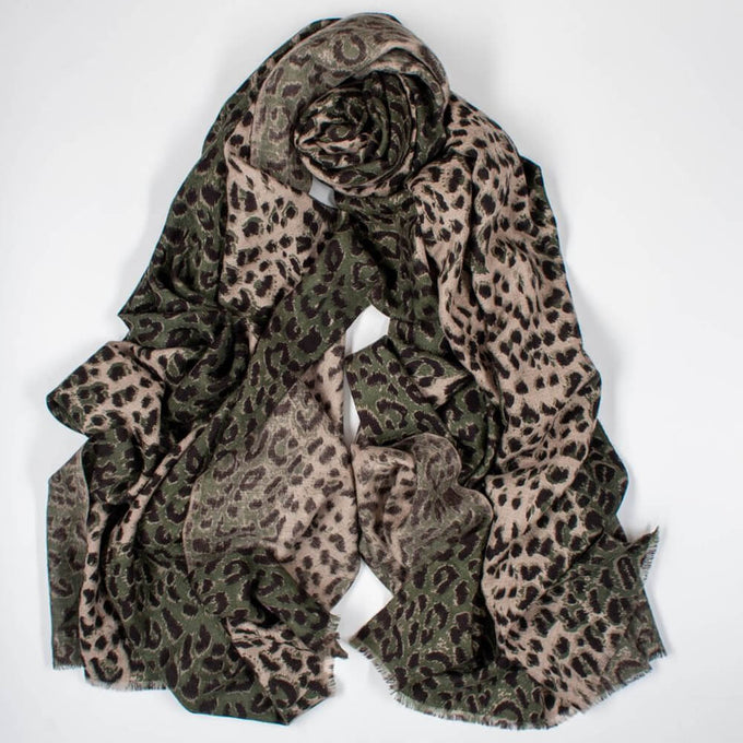 Camouflage Green Leopard Print Pashmina Cashmere Shawl