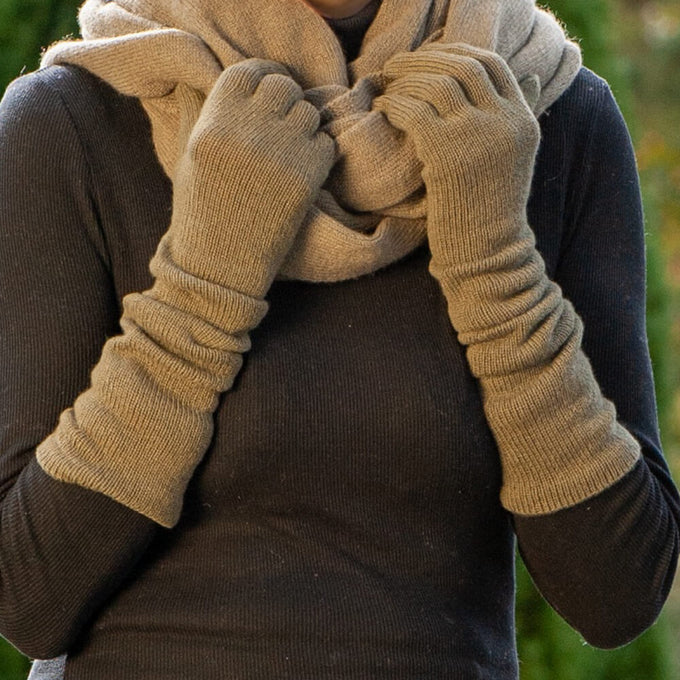 Long Dark Olive Italian Cashmere Gloves