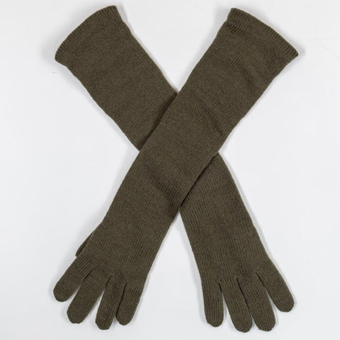 Long Dark Olive Italian Cashmere Gloves