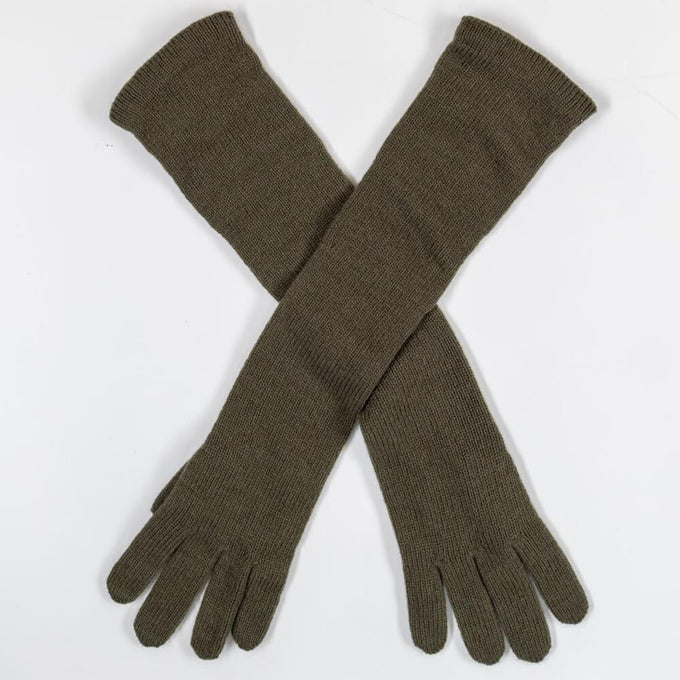 Long Dark Olive Italian Cashmere Gloves